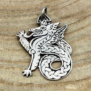 Vintage Sterling Silver Chinese Dragon Pendant Charm 925 Asian Mythical Serpent